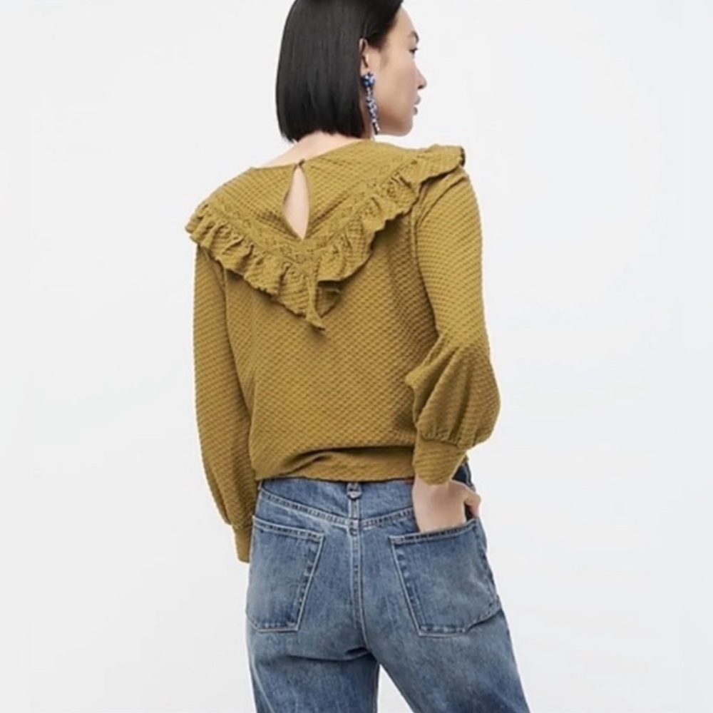 J. Crew Mustard Ruffle Blouse - Picture 2 of 9